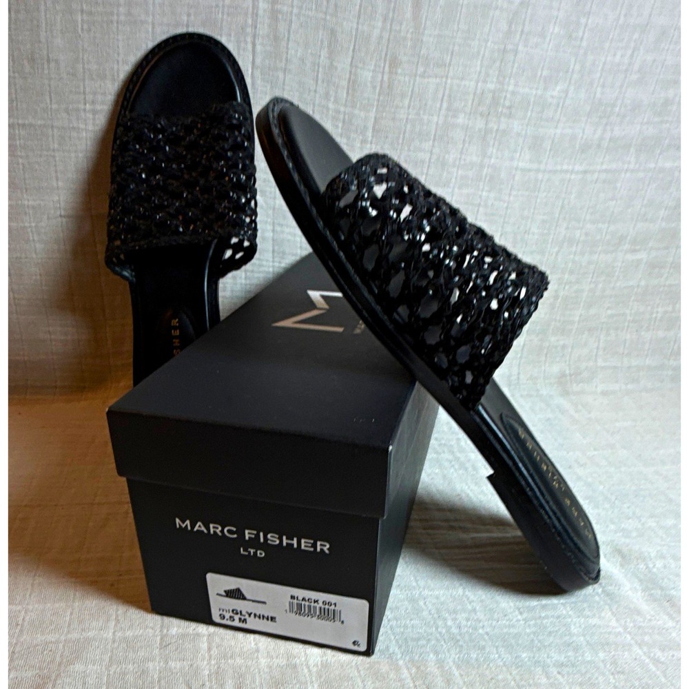 Marc Fisher LTD Glynne Black Crochet Slide Sandal Slip On Womens 9.5 M